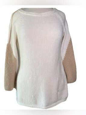 Chico's Cream Sweater with Tan Colorblock Sleeves